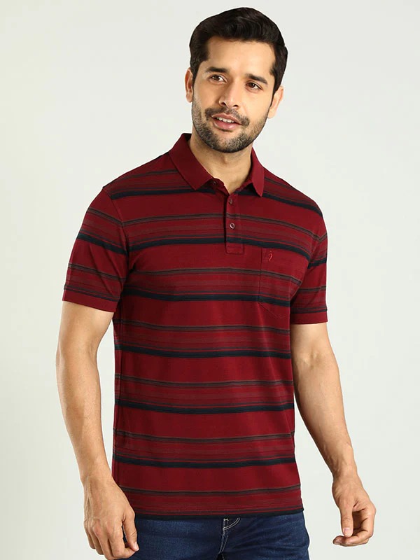 Indian Terrain Men's Half Sleeve Regular Fit Maroon Polo T-Shirt